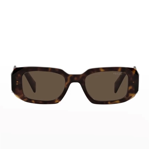 Authentic New Prada Rectangle Acetate Sunglasses in Dark Brown - Picture 3 of 13